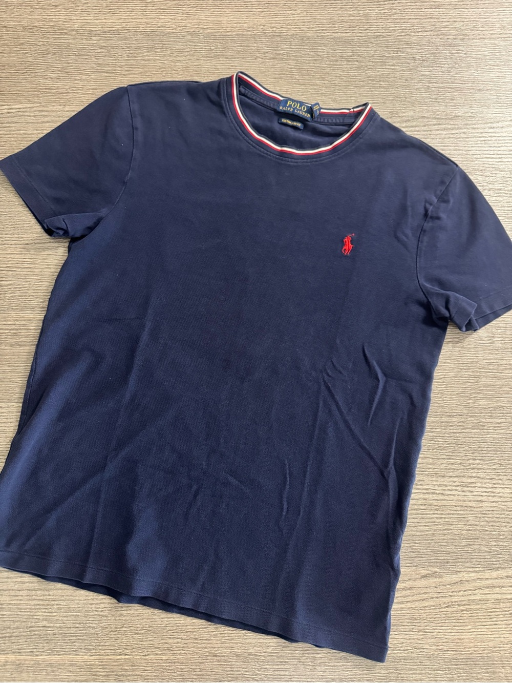 Polo Ralph Lauren Men’s Pique Tipped T-Shirt Navy Blue Size M Custom Slim Fit